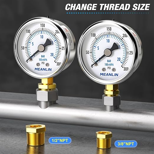 MEANLIN MEASURE 0~300Psi Dry Pressure Gauge Stainless Steel 1/4" NPT 2" FACE - Image 3