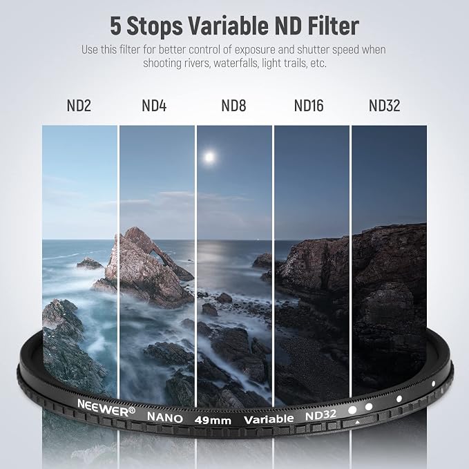 NEEWER 49mm HD Variable ND Filter ND2-ND32 No X Cross/Optical Glass/30 Layer - Image 2