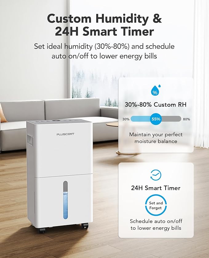 PLUSCENT 21 Pint Dehumidifier for Basement and Home, 1500 Sq Ft Portable - Image 6
