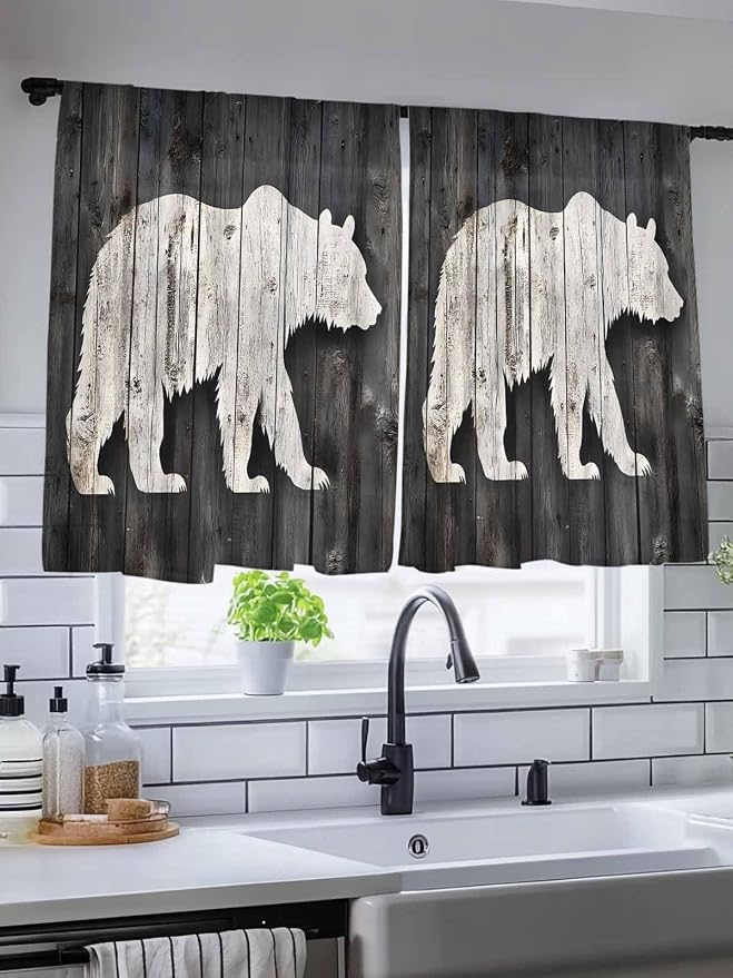 Sheer Curtains 45 Inch Length, Farmhouse Country Rustic Wooden Grain Privacy - Image 5