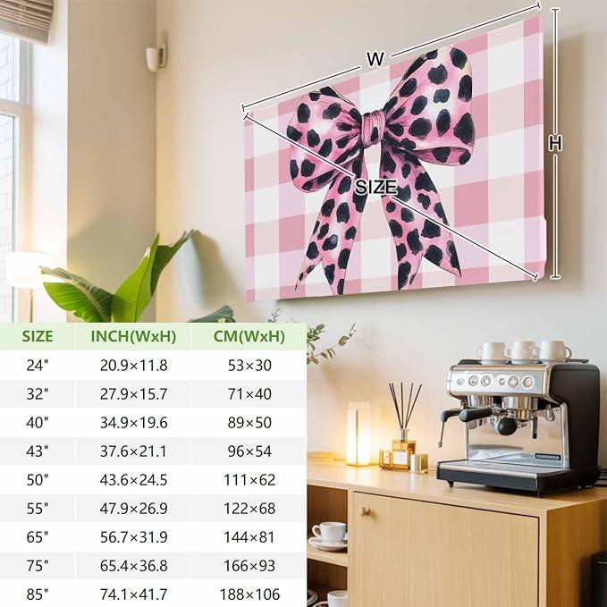 Pink Leopard Print Bow Indoor TV Cover, Elastic TV Screen Protector Check - Image 4