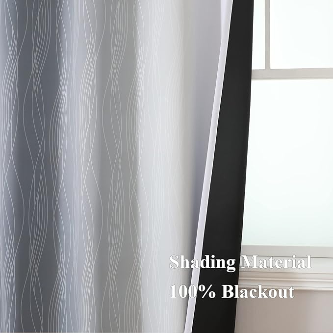 Estelar Textiler Grey and Greyish White Blackout Curtains & Drapes for Bedroom,Thermal Insulated Ombre Blackout Drapes,Full Room Darkening Energy Saving Gray Curtains for Living Room,52Wx84L,2 Panels