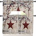 Village Stars Swag Kitchen Curtains Valance and Tier Set, Vintage Dark Red Star by Unknown
