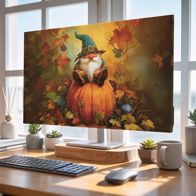Fall Old Gnome on Ripe Pumpkin Indoor TV Cover, Elastic TV Screen Protector by Unknown