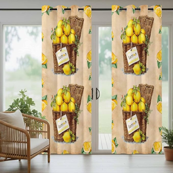 Lemon Outdoor Curtains for Patio Lemons in Baskets Summer Tropical Plant Brown - Image 6