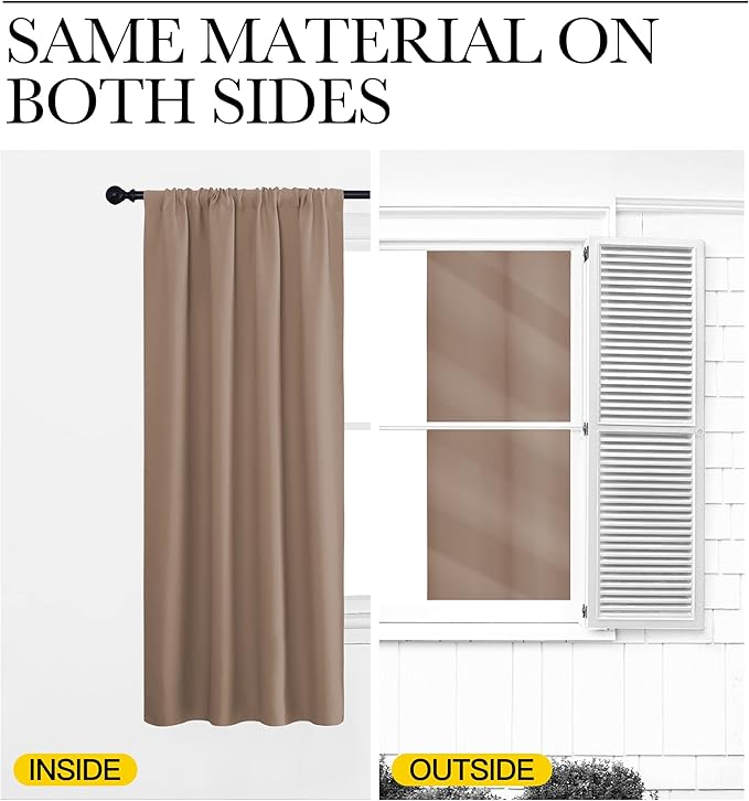 NICETOWN Kitchen Window Blackout Curtains - Window Treatment Thermal Insulated Rod Pocket Small Blackout Draperies/Drapes for Bedroom/Kitchen (Cappuccino, Set of 2, 42 inches Wide by 54 inches Long)