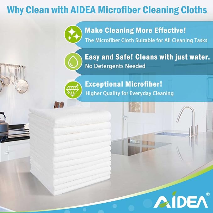AIDEA Microfiber Cleaning Cloth White 50PK, Cleaning Rags, Microfiber Towels - Image 2