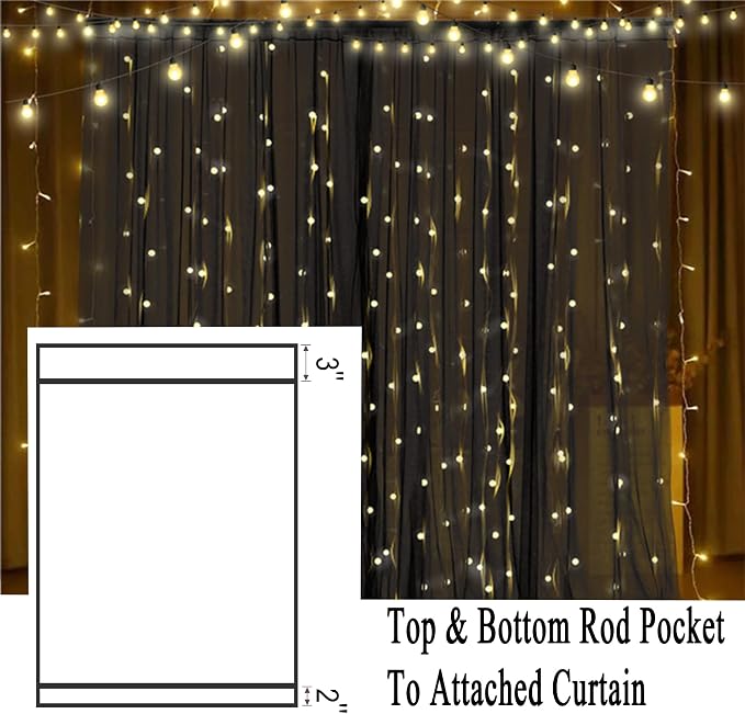 10 x 10 Outdoor Black Tulle Backdrop Curtains Waterproof Voile Sheer Screen - Image 6