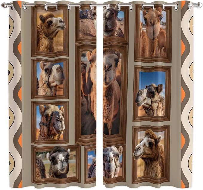 2 Panel Kitchen Cafe Curtains, Desert Camels Sunlight Filtering Nature Air by Hokiten