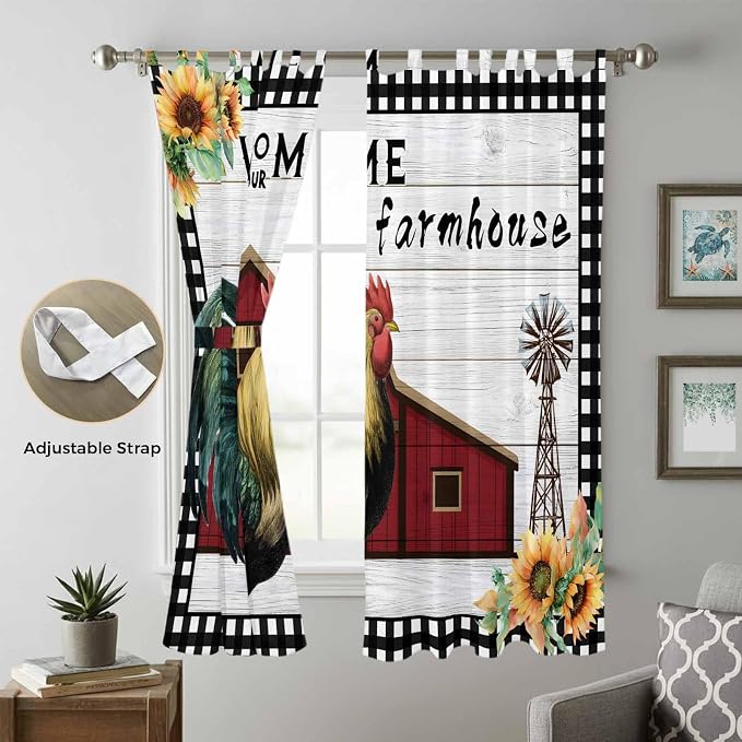 Farmhouse Rooster Living Room Curtains 96 Inch Length, Window Curtains Tab Top - Image 5