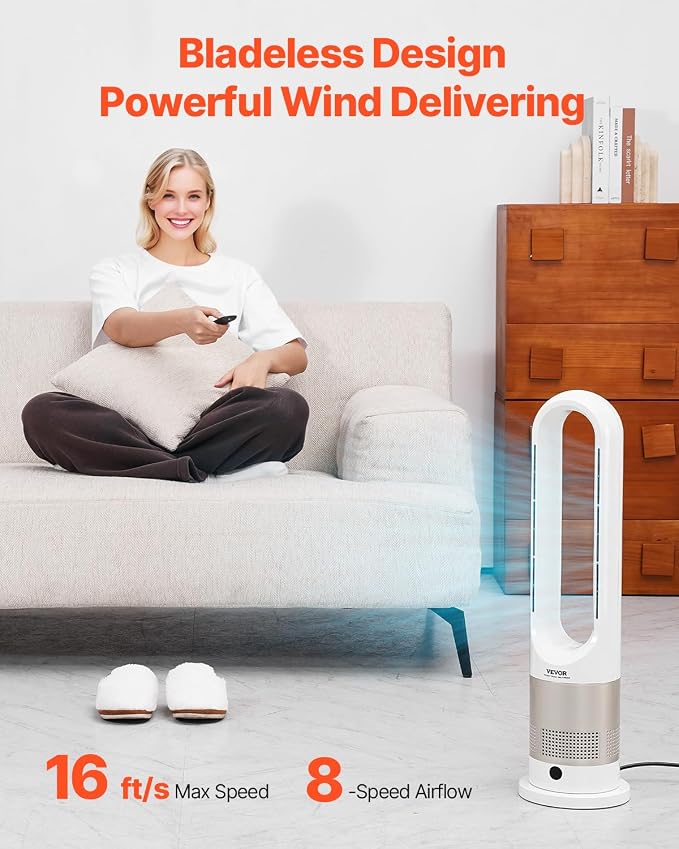 VEVOR Tower Fan Bladeless, 16 ft/s Velocity Quiet Floor Fan - Image 3