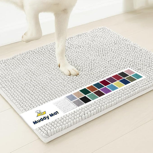 Muddy Mat® | Super Absorbent Door Mat Indoor, Microfiber Quick Dry Chenille Entryway Rug, Non-Slip Front Door Mat, Indoor Mats for Entryway, Machine Washable Pet Rug, White 24"x36"