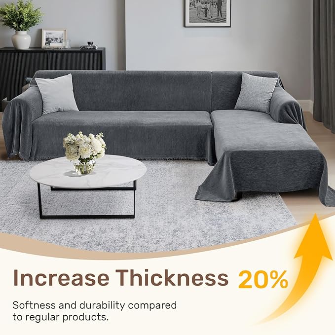 Sectional Couch Covers, 2 Pieces Washable L Shaped Couch Covers Sofa Blanket for Dogs Pet Friendly Sectional Sofa Slipcovers Furniture Covers,71"x 102"+ 71"x 110",(Large,Dark Gray)