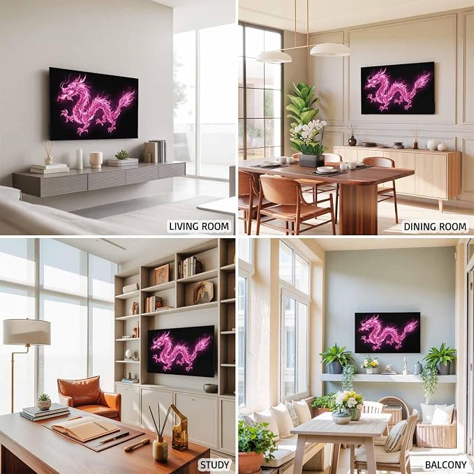 Abstract Pink Flames Dragons on Black Indoor TV Cover, Elastic TV Screen - Image 5