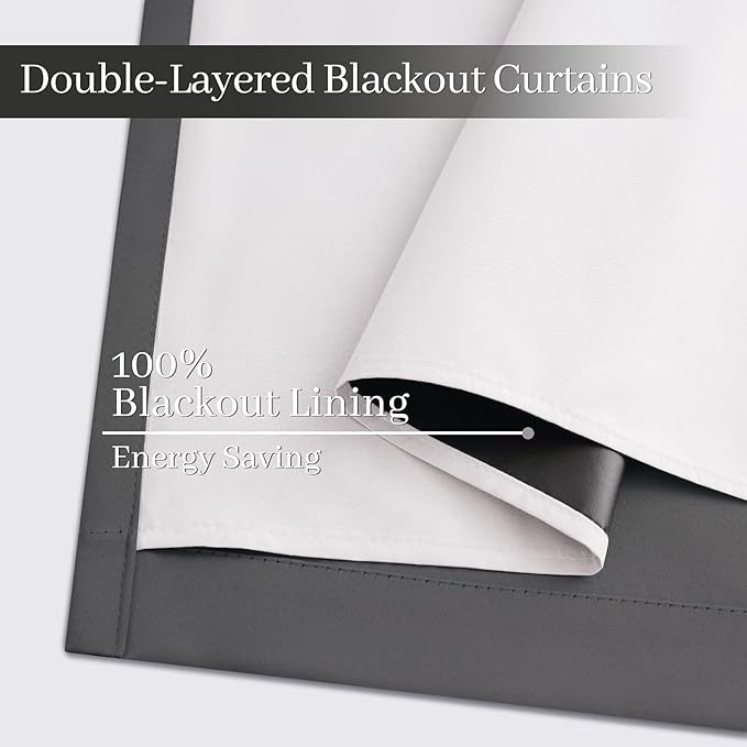 Yakamok Room Darkening 100% Blackout Curtains Grommet Window Treatments with 2 Thick Layers-Charcoal Grey Thermal Insulated Drapes Set of 2 Panels for Bedroom Living Room 52 Inches by 63 Inches Length