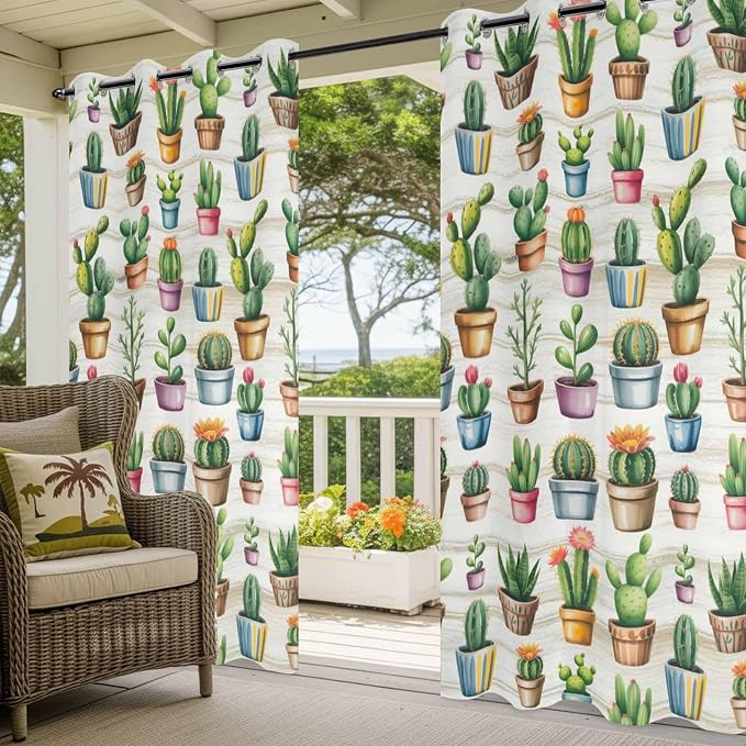Summer Cactus Outdoor Curtains for Patio Cactus Tropical Plant Wooden - Image 5