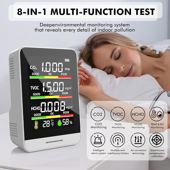 22 HOBBIES Air Quality Monitor Indoor, 8-in-1 Smart Air Quality Tester - Image 5