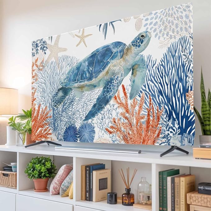 Summer Sea Turtle Coral Indoor TV Cover, Elastic TV Screen Protector Ocean - Image 6