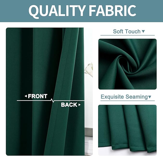 ChrisDowa Blackout Curtains 48 inches Long for Bedroom - 2 Panels Set Grommet Thermal Insulated Room Darkening Curtains for Living Room (Forest Green, 42 x 48 Inch)