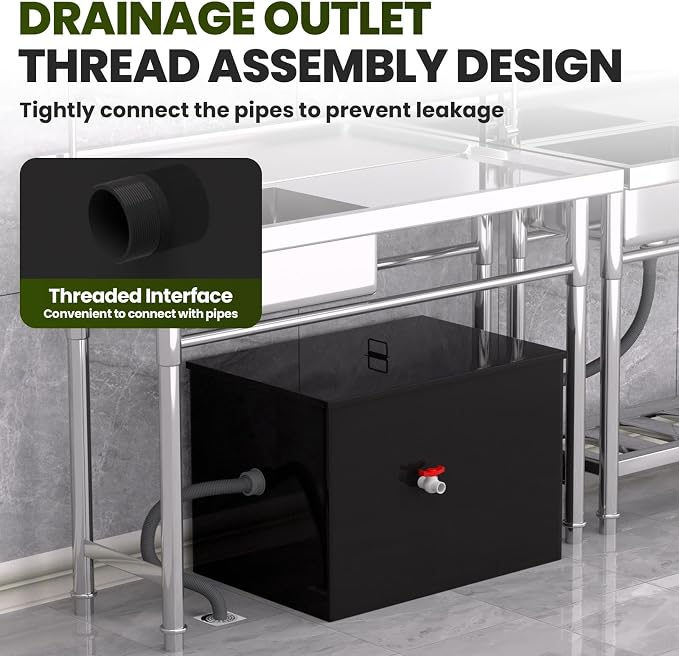 Grease Interceptor, 23.6" × 15.7" × 18" Grease Trap, 30 LBS Commercial Grease - Image 6
