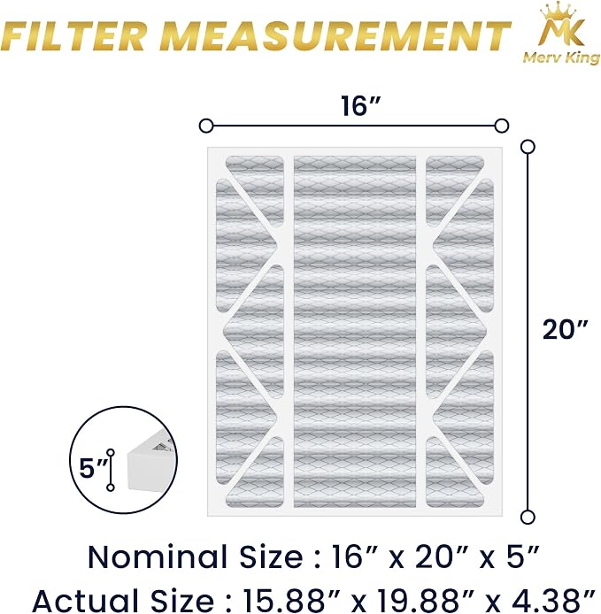 MervKing 16x20x5 Air Filter Actual Size: 15.88" x 19.88" x 4.38" MERV 8 MPR - Image 2