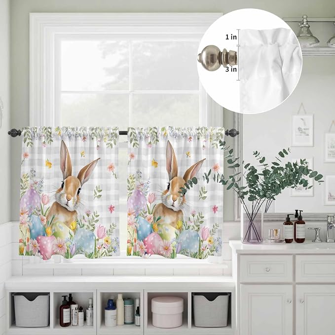 Kitchen Curtains Tiers and Valance Set of 3, Easter Light Filtering Window - Image 8