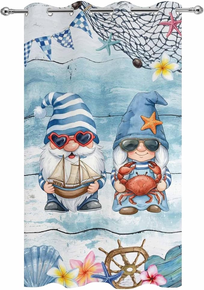 Ocean Gnome Outdoor Curtains for Patio Summer Marine Plumeria Shell Wood Blue - Image 9