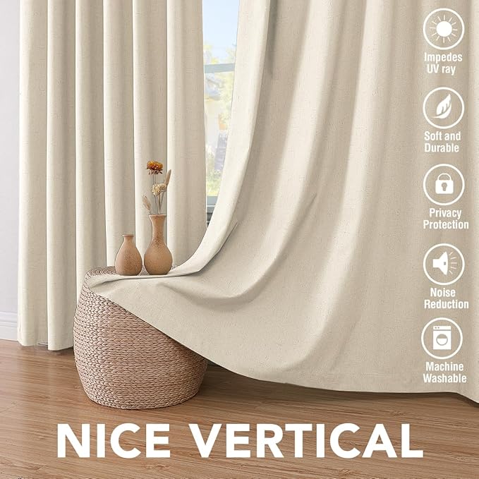 H.VERSAILTEX Curtains for Bedroom Black Out Thermal Insulated Linen Textured Curtains Room Darkening Curtain Living Room Curtain 2 Panel Sets, Bleached Sand, 52x96 Inch