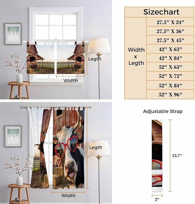Farm Cows Bedroom Curtains 63 Inch Length, Window Curtains Tab Top, Farmhouse - Image 8