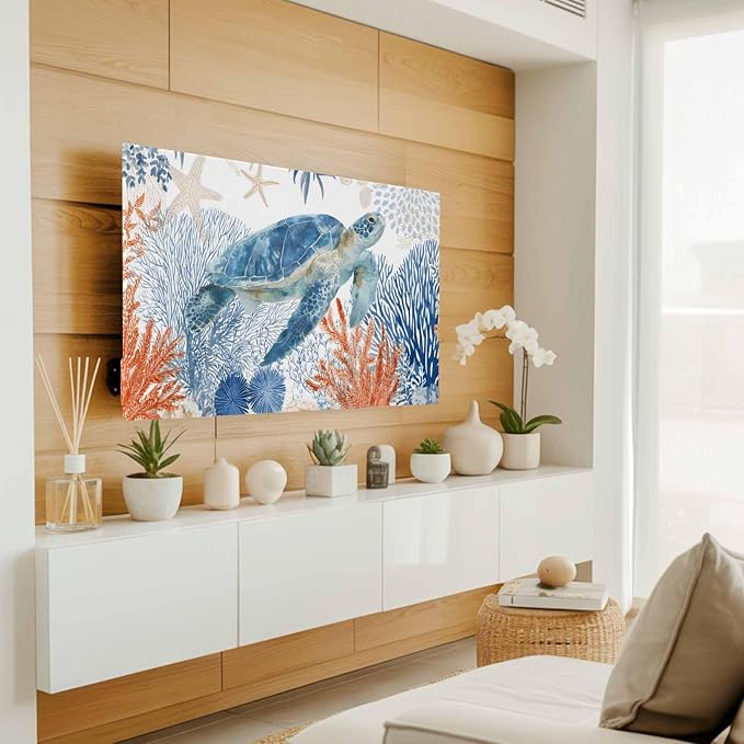 Summer Sea Turtle Coral Indoor TV Cover, Elastic TV Screen Protector Ocean - Image 2