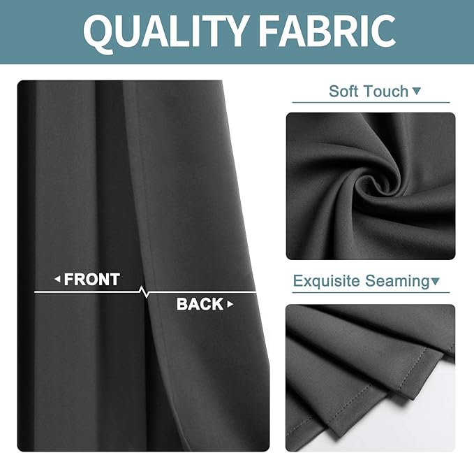 ChrisDowa Blackout Curtains 102 Inches Long 2 Panels Set for Living Room, Grommet Thermal Insulated Room Darkening Curtains for Bedroom (Dark Grey, 52 x 102 Inch)