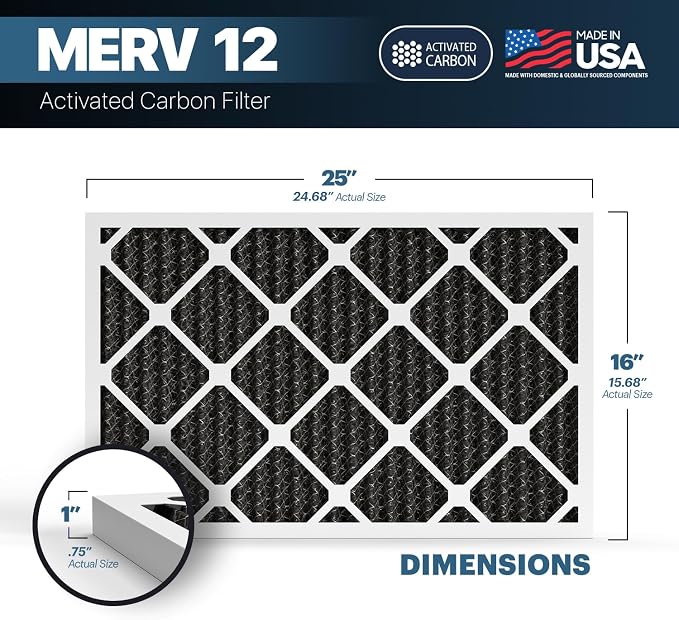 BNX TruFilter 16x25x1 MERV 12 Odor Defense AC Furnace Air Filter - Image 2