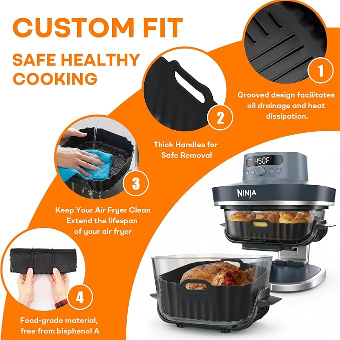 Silicone Air Fryer Liners 2 Pack, Reusable Non-Stick Square Liners Compatible - Image 5