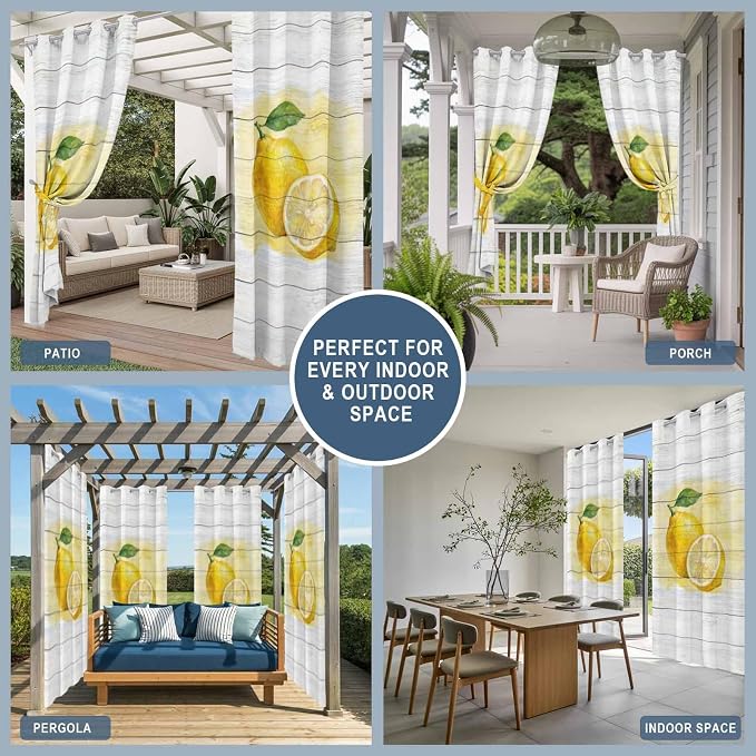 Lemons Yellow Summer Fruit Vintage Wood Outdoor Curtains - Image 8