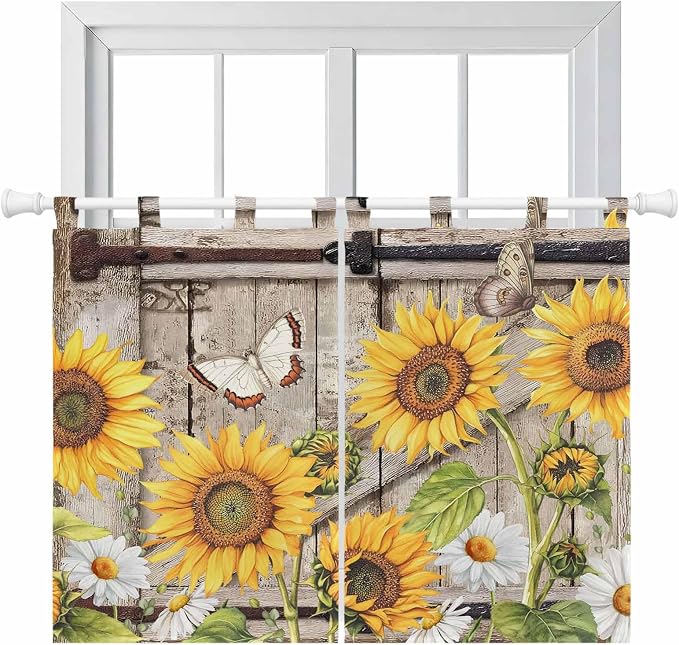 Farmhouse Sunflowers Bedroom Curtains 63 Inch Length, Window Curtains Tab Top by Unknown