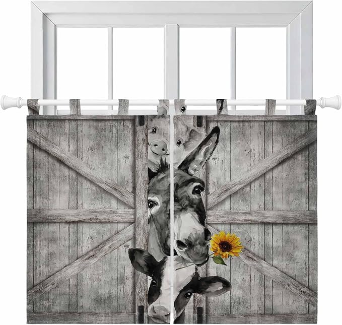 Funny Farm Animals Kitchen Curtains 45 Inch Length, Short Cafe Window Curtains by Unknown