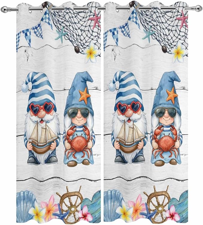Ocean Gnome Outdoor Curtains for Patio Summer Marine Plumeria Shell Wooden - Image 9