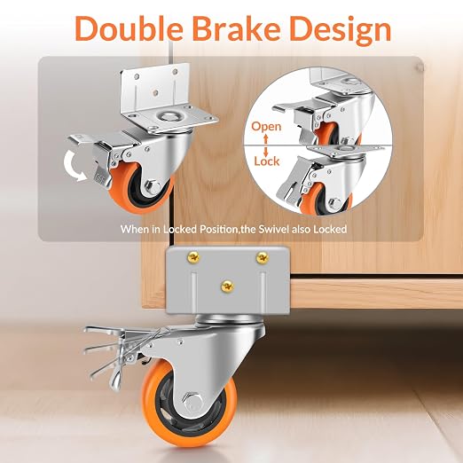 Caster Wheels, 3 Inch L-Shaped Casters Set of 4 Heavy Duty, Locking Caster - Image 5