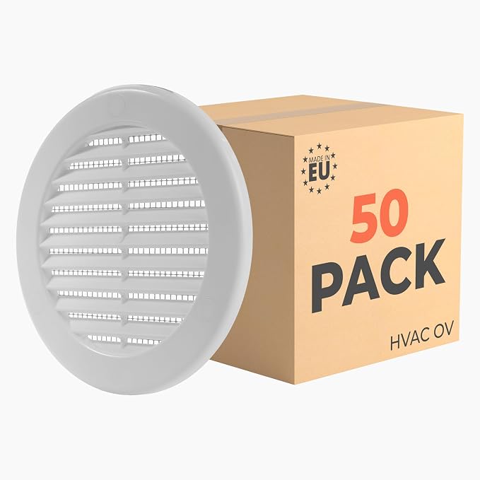 50-Pack 4" Round Air Vent Cover – White Plastic Soffit Air Vent Deflector by HVACOV