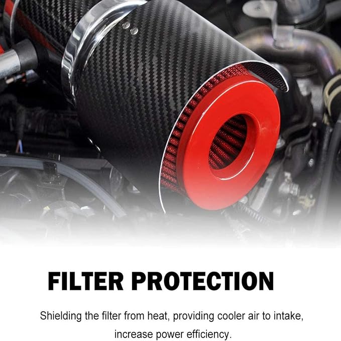 RULLINE Universal Air Intake Filter Cover Heat Shield Stainless Steel Carbon - Image 3