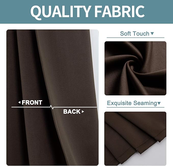 ChrisDowa Small Window Curtains 50 inches Long for Bedroom - Grommet Short Thermal Insulated Room Darkening Curtains for Kitchen (2 Panels, Brown, 29 x 50 Inch)