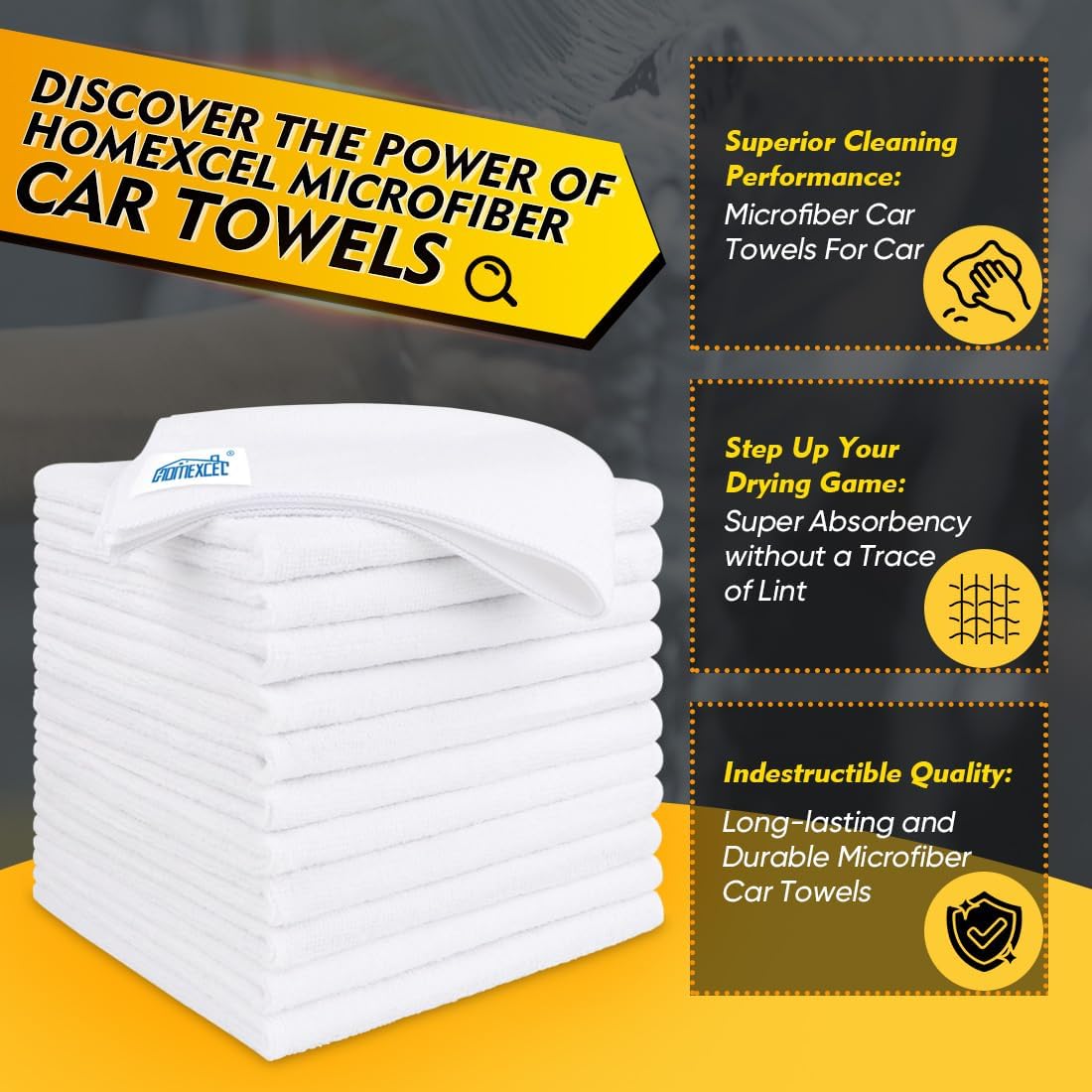 HOMEXCEL White Microfiber Cleaning Cloth 12 Pack, 12.5 x 12.5 inch Microfiber Towels for Cars, Ultra Absorbent Car Washing Cloth, Lint Free Streak Free Cleaning Rags for Car, Kitchen, and Window