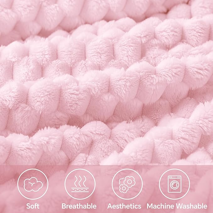 BEDELITE Fleece Blanket - 3D Jacquard Decorative Cherry Blossom Throw Blankets for Couch & Bed, Soft and Cozy Warm Plush Fluffy Blanket All Seasons Suitable, 50x60Inches