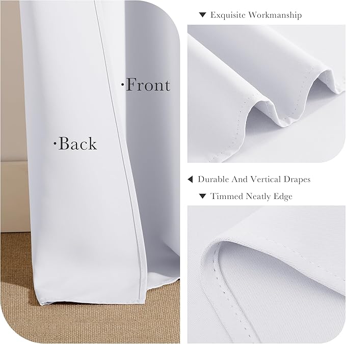 Pony Dance Room Darkening Curtains - Bedroom Window Treatment Panels Back Tab/Rod Pocket Short Blackout Curtains Light Filtering Elegant Home Decoration, 42 by 40 Inches, Pure White, 1 Pair