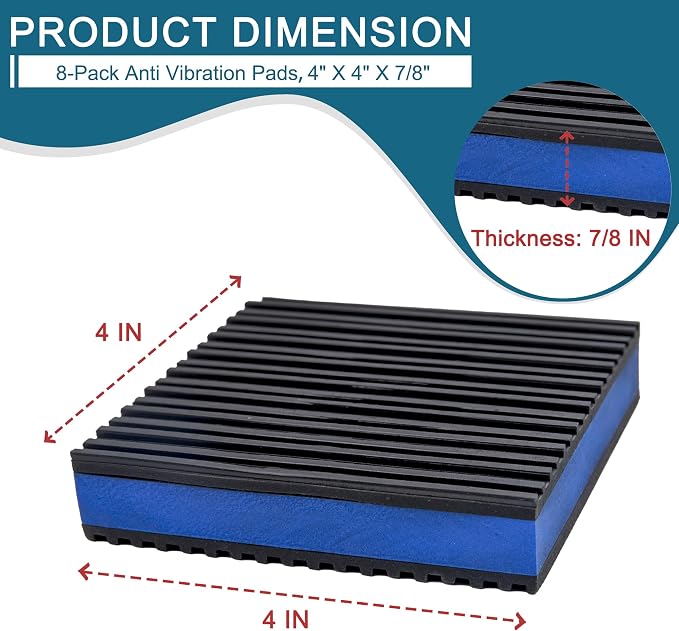 8-Pack Anti Vibration Pads, EVA Rubber Isolation Mats, Heavy Duty Vibration - Image 2