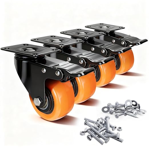 2 Inch Caster Wheels Set of 4, Dual Locking Small PU Casters 150LB Each by AGBOLO