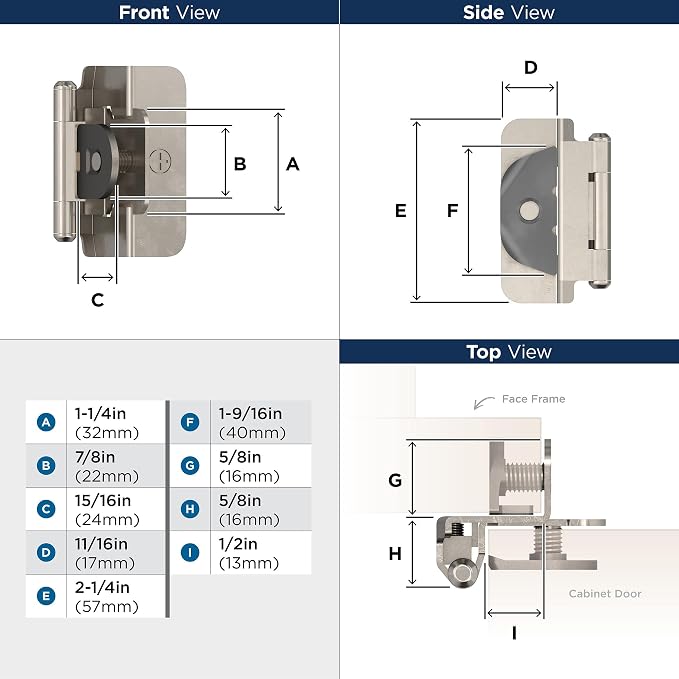 Amerock BPR8704G9 | Cabinet Hinge | 1/2 inch Overlay Double Demountable | - Image 4