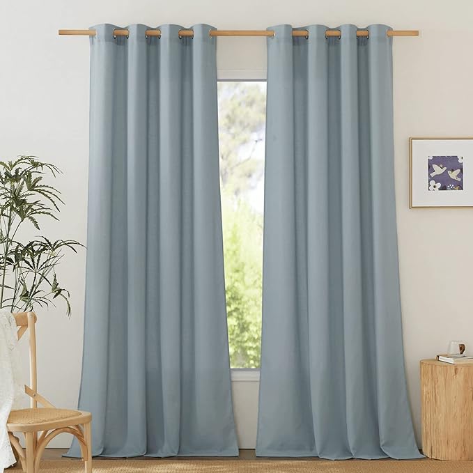 NICETOWN Thick Flax Linen Stone Blue Curtains for Living Room, Grommet Vertical Drapes Linen Blend Curtains Privacy Added with Light Filtering for Villa/Bedroom, W55 x L90, 1 Pair