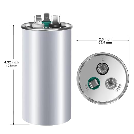 FOCSPROD 70+5 uF 70/5 MFD ±6% 370V/440V CBB65B AC Capacitor, Dual Run Round - Image 2