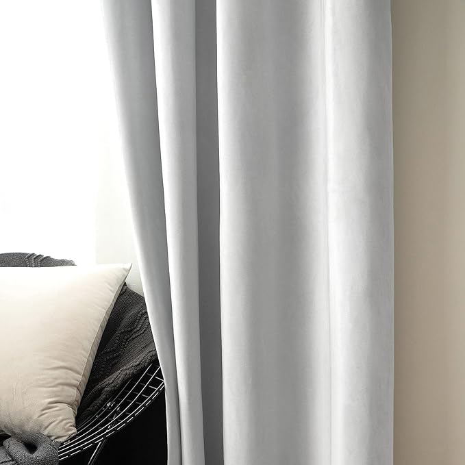 MIULEE 2 Pieces Greyish White Velvet Curtains Exquisite & Elegant Grommet Thermal Soundproof Room Darkening Light Blocking Drapes for Living Room Bedroom 52 x 96 Inch Length